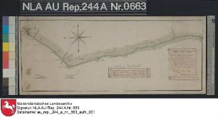 Der Verlauf des Deiches im Amt Esens von WESTERACCUMERSIEL bis nach Bensersiel mit den angrenzenden Polder- Landflächen und Gebäuden Kolorierte Zeichnung von J. N. Franzius Papier Format 46,2x18,0 M 1:15.200