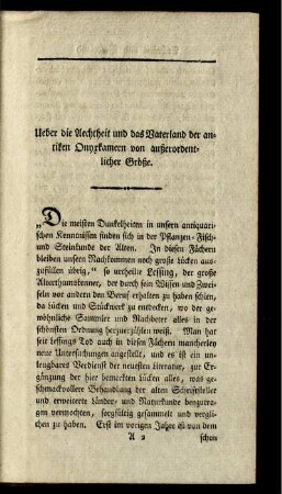 [Textabschnitt] Ober die Aechtheit ...