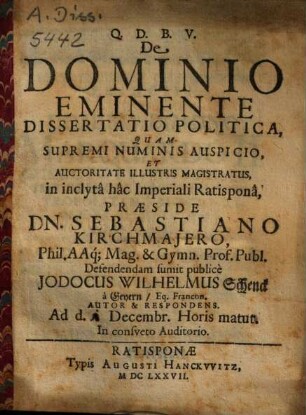 De Dominio Eminente : Dissertatio Politica