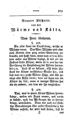 Neunter Abschnitt: Von der Wärme und Kälte