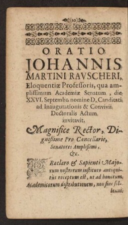 Oratio Johannis Martini Ravscheri [...]