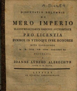 Disputatio Solemnis De Mero Imperio