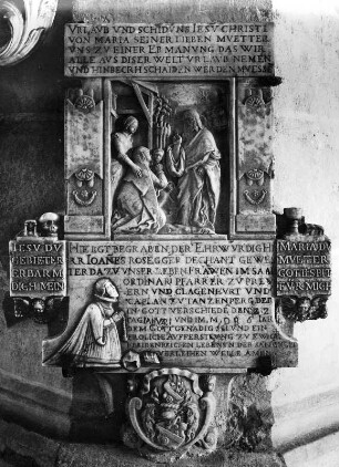 Grabmal Dechant Johann Rosenberg mit "Abschied Christi von seiner Mutter" : Grabmal Dechant Johann Rosenberg mit "Abschied Christi von seiner Mutter". Stein (1586). Maria Saal, Propsteipfarr- und Wallfahrtskirche Mariae Himmelfahrt, Südwand