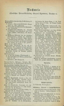 Nachweis öffentlicher Privat-Anstalten, General-Agenturen, Vereine ...