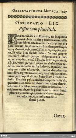 Observatio LIX. Pestis cum pleuritide