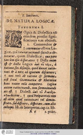 I. Ianitores. De Natura Logicæ.