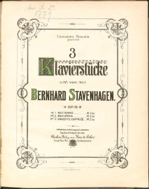 3 Klavierstücke : op. 10, 2. Mazurka. - 14 S.
