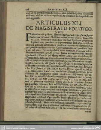 Articulus XLI. De Magistratu Politico