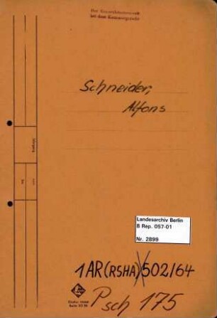 Personenheft Alfons Schneider (*25.09.1906), Polizeiinspektor