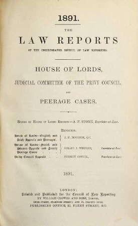 The law reports. Appeal cases. 1891
