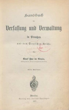 Handbuch der Verfassung und Verwaltung in Preußen und dem Deutschen Reiche