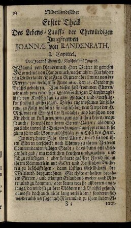 Erster Theil Des Lebens-Lauffs der Ehrwürdigen Jungfrawen Joannæ von Randenrath