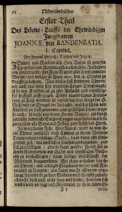Erster Theil Des Lebens-Lauffs der Ehrwürdigen Jungfrawen Joannæ von Randenrath