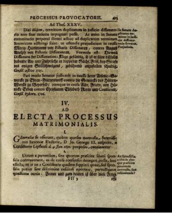 IV. Ad Electa Processus Matrimonialis.