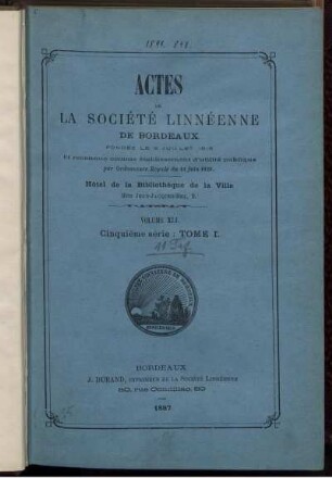 41: Actes de la Société Linnéenne de Bordeaux