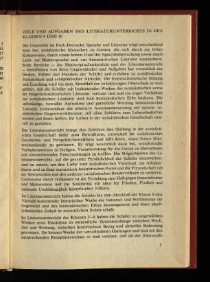 Ziele und Aufgaben des Literaturunterrichts in den Klassen 9 und 10