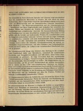 Ziele und Aufgaben des Literaturunterrichts in den Klassen 9 und 10