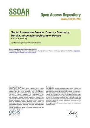 Social Innovation Europe: Country Summary: Polska. Innowacje społeczne w Polsce