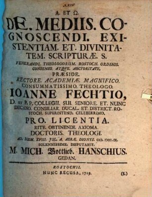 De mediis cognoscendi existentiam et divinitatem Scripturae S.