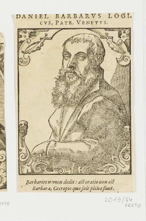 Bildnis Daniel Barbarus, aus: Nicolas Reusner, "Icones Sive Imagines vivae", Basel 1589