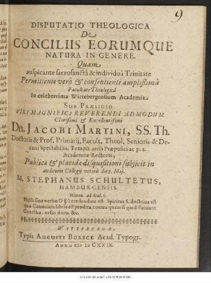 Disputatio Theologica De Conciliis Eorumque Natura In Genere