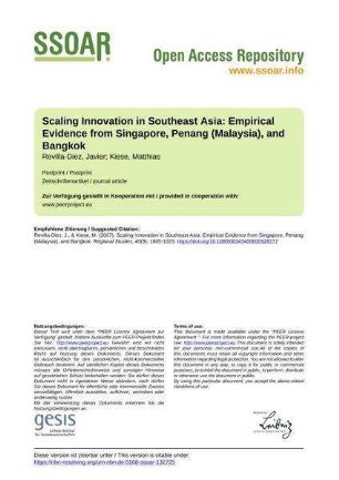 Scaling Innovation in Southeast Asia: Empirical Evidence from Singapore, Penang (Malaysia), and Bangkok