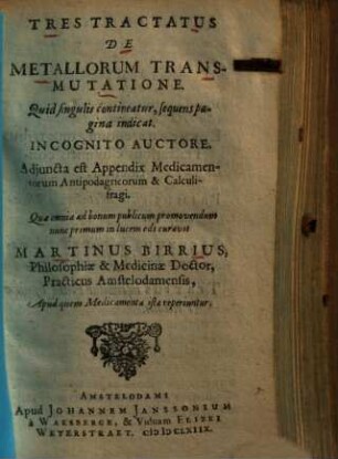 Tres tractatus de metallorum transmutatione