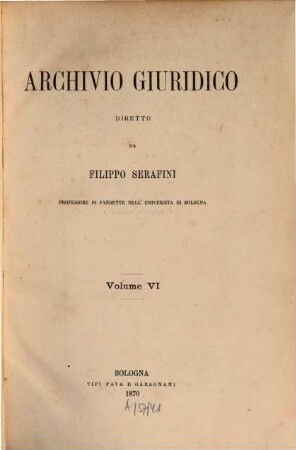 Archivio giuridico. 6. 1870