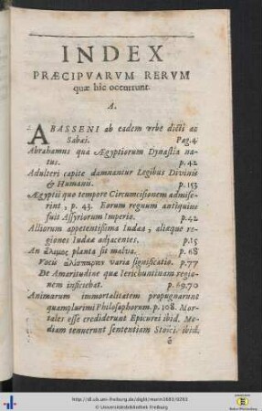 Index Praecipuarum Rerum quae hîc occurrunt.