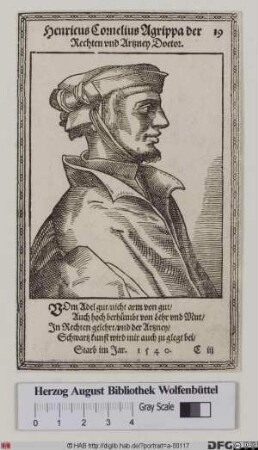 Bildnis Heinrich Cornelius (eig. Heinrich Cornelis) Agrippa von Nettesheim