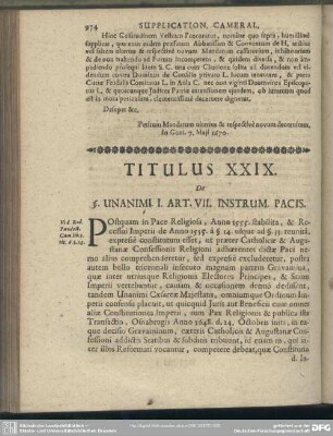 Titulus XXIX. De § Unanimi I. Art. VII. Instrum. Pacis