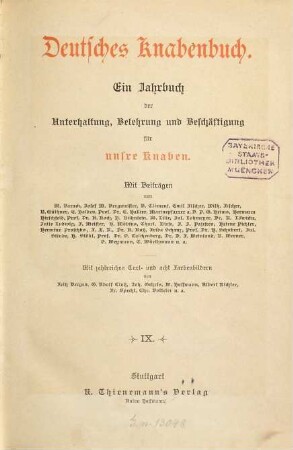 Deutsches Knabenbuch : e. Jahrbuch d. Unterhaltung, Belehrung u. Beschäftigung für unsere Knaben. 9. [1894]