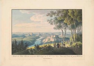Aussicht vom Großen Winterberg in der Sächsischen Schweiz nach Westen ins Elbtal und auf die Felsen und Tafelberge