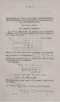 Expressions for Laplace's coefficients, Bernoulian and Eulerian numbers, &c., as determinants.