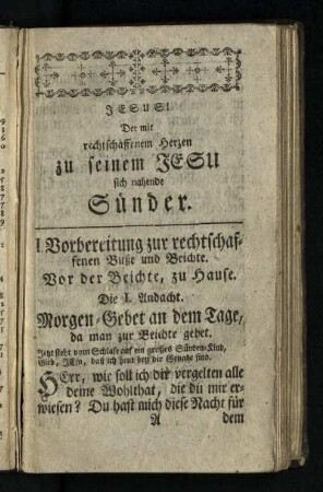 I. Vorbereitung zur rechtschaffenen Buße und Beichte
