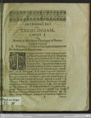 Introductio In Theologiam De Distinctione Theologiae In Naturalem Et Revelatam, deque Natura Theologiae Revelatae