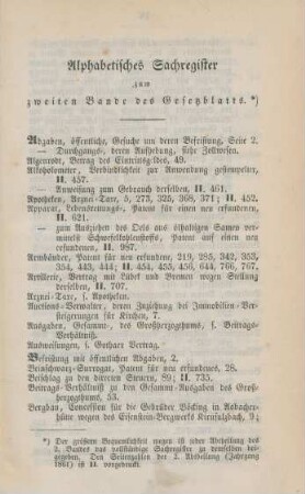 Alphabetisches Sachregister zum zweiten Bande des Gesetzblatts