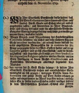 Chur-Pfältzische weitere Resolution dem Königl. Preußischen Ministro, Herrn Hecht, ertheilt den 18. Novembr. 1719