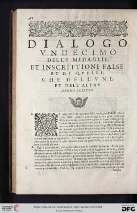 Dialogo undecimo delle medaglie, et inscrittioni false, et di quelli, che dell'vne, et dell' altre hanno scritto