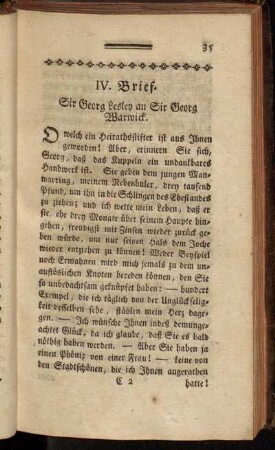 IV. Brief. Sir Georg Lesley an Sir Georg Warwick.