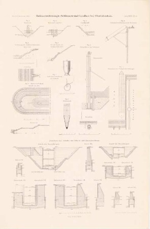 Hafenerweiterungs-, Schleusen- und Kanalbau, Oberlahnstein: Ansichten, Schnitte, Details (aus: Atlas zur Zeitschrift für Bauwesen, hrsg. v. L.v.Tiedemann, Jg. 36, 1886)