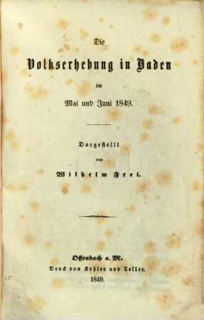 Die Volkserhebung in Baden im Mai und Juni 1849