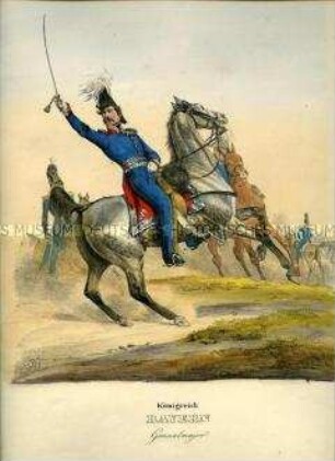 Uniformdarstellung, Generalmajor zu Pferd, Königreich Bayern, 1835. Tafel 377 im Buch: Eckert/Monten: Das deutsche Bundesheer in charakteristischen Gruppen.