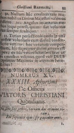 Numerus XV. XXXIII. Aphorismi De Officiis Viatoris Christiani Quotidianis.