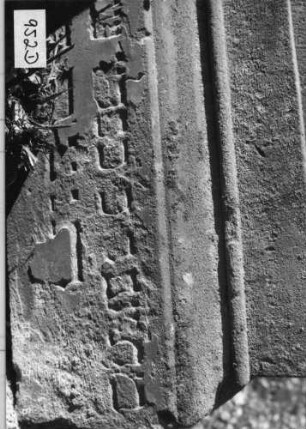 Grabstein 952 (Index: 99753142) Material: Sandstein Zustand: Sockel abgeblätt/Textverl/sonst gut Maße HxBxT: 138x67x14 cm Beschreibung: Stele, getreppt. Sockel, Abdeckplatte, rechteck. Schriftfeld eingetieft Symbolik: gestelztes Rundbogenfries, Blüten: Grabstein 952D