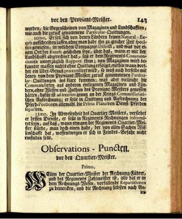 Observations-Puncten vor den Quartier-Meister.