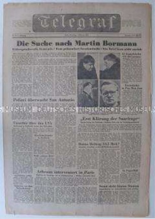 (West)-Berliner Tageszeitung "Telegraf" zur Suche nach dem NS-Verbrecher Bormann