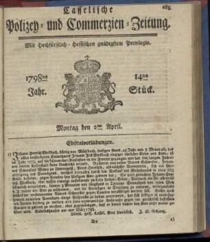 14tes Stueck, Montag den 2ten April 1798