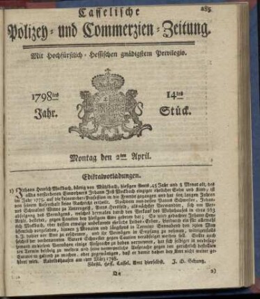 14tes Stueck, Montag den 2ten April 1798
