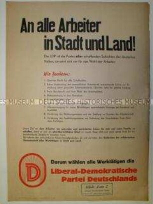 Maueranschlag mit Wahlwerbung der LDP